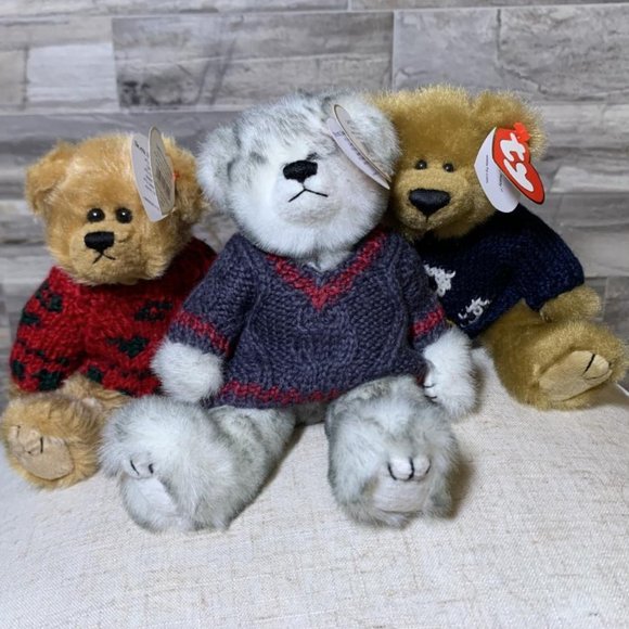 Ty Beanie Baby 8" Bears in Sweaters Bundle Bearkhardt, Fairbanks, Salty - Picture 2 of 10